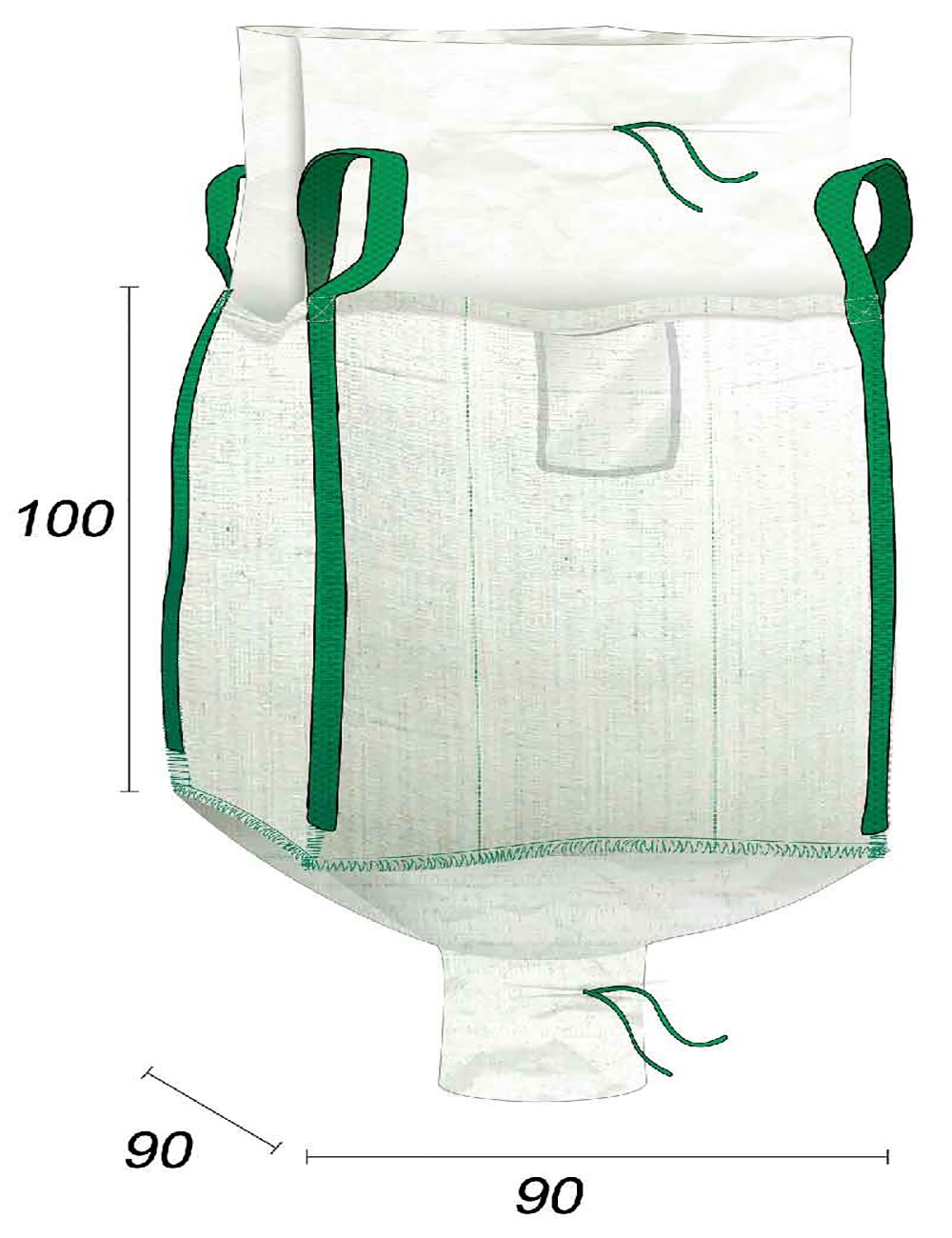 Big Bag 1000 kg, tom, med tømningsmundstykke – 90 x 90 x 100 cm