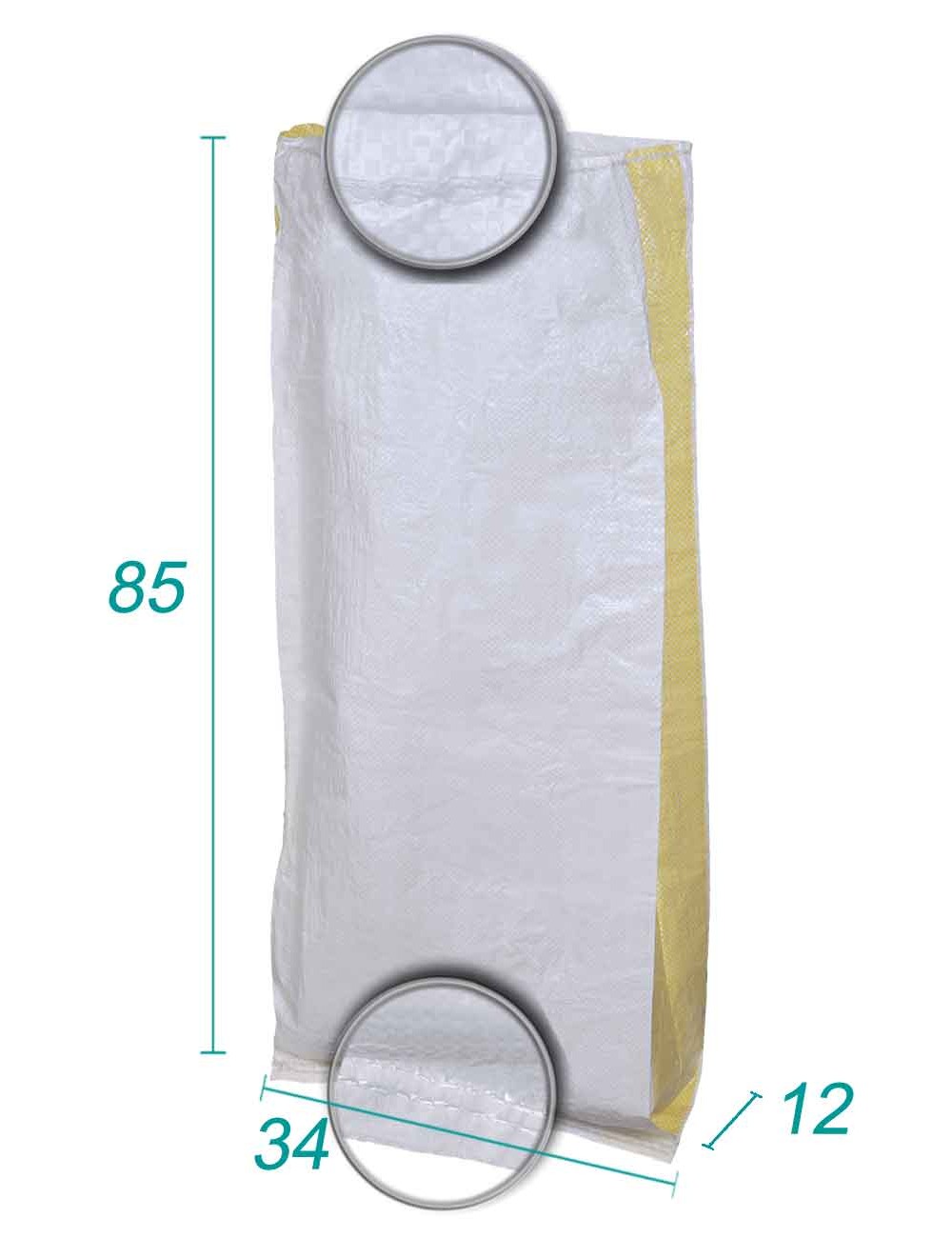 Vævet gul PP-sæk med bælg 34 x 85 x 12 - 30 liter