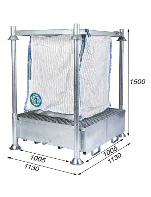 Støtteramme til Big Bag med opsamlingskar på 440 liter.